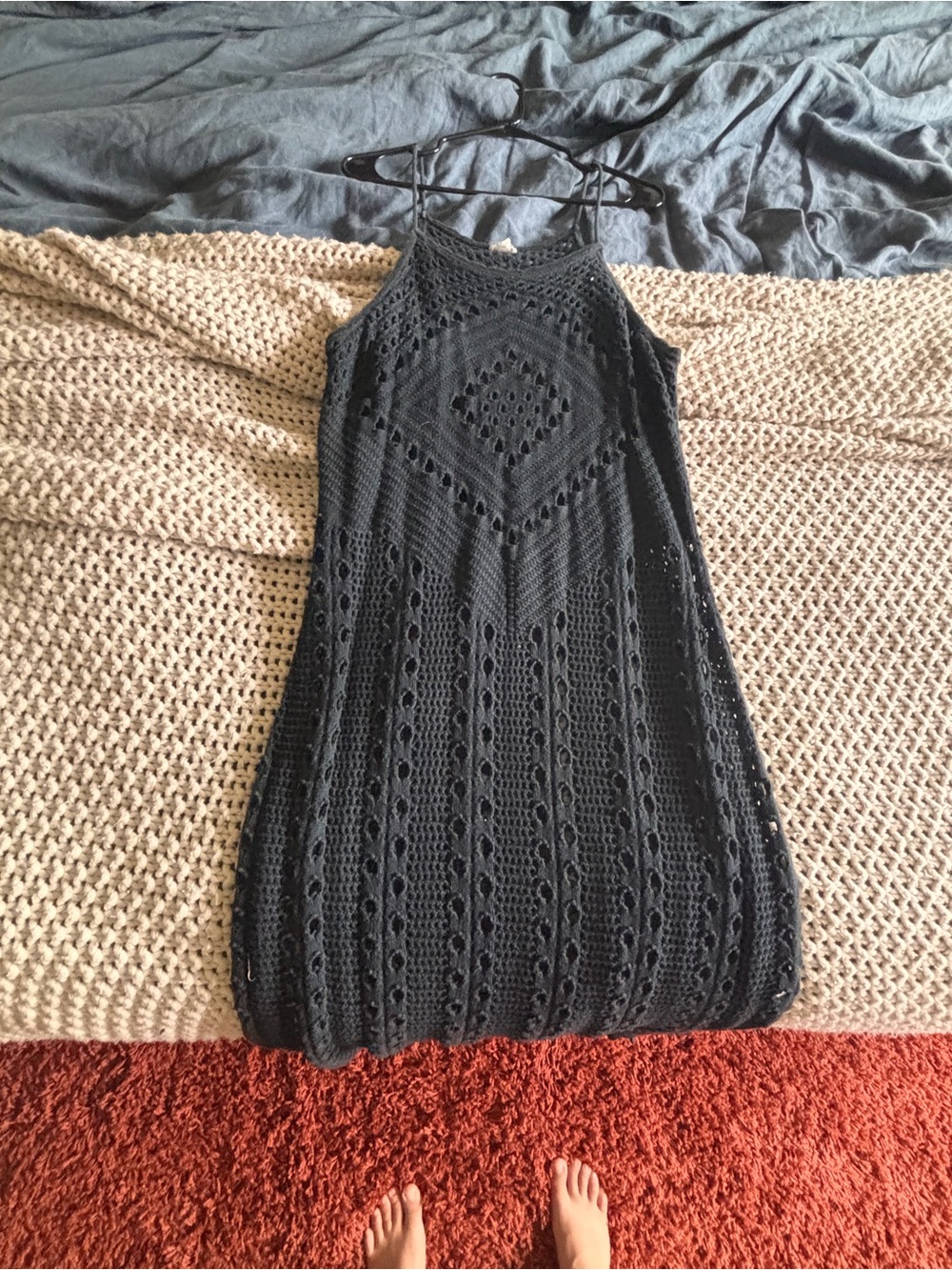 aerie Black Crochet Midi Dress with Spaghetti Straps (size xl) swim cover up - Picture 4 of 5